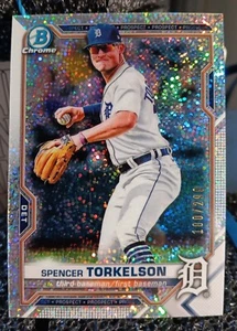 Scheda Baseball 2021 Bowman Chrome RC Spencer Torkelson #'d/299 Speckle Refractor - Foto 1 di 2