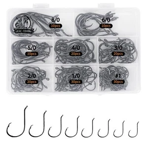 ucec circle hooks fishing hooks 2x strong offset circle hooks saltwater black... - Picture 1 of 9