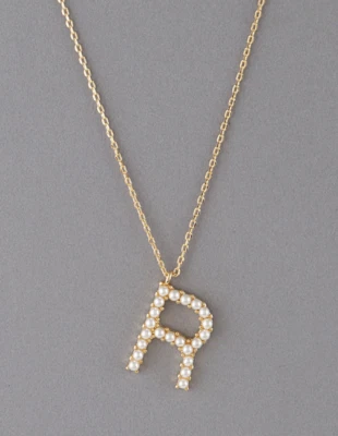Gold Dipped Jewelry Pearl Initial Letter R Pendant on Dainty Link Chain Necklace - Image 1 of 3