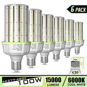 6 Pack- 100W 277-480V LED Corn Bulb Light E39 For Warehouse Workshop High Bay UL - Picture 1 of 13