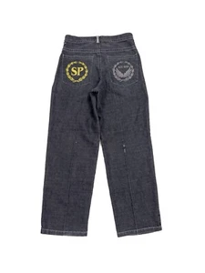 Vintage Y2K Southpole Herren 32/31 Denim Jeans bestickt Baggy Grunge schwarz "LESEN" - Bild 1 von 11