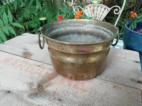 Small Vintage Brass Ring Handle Planter Flower Pot Cover