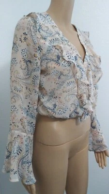 Womens American Rag Crop Top Bell Sleeves beige Foral bohemian Size M  - Image 1 of 4