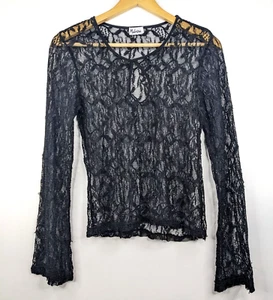 Melrose Vintage 90s Women Sheer Black Lace Long Sleeve Top Size 10 Casual Work - Picture 1 of 5
