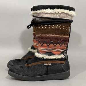 Tecnica Snow Boots Women's 7 EUR 38 Goatskin Fur Black Aztec Colorful Vintage - Picture 1 of 14