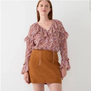 J. Top girocollo in chiffon arricciato manica lunga con volant in fete floreale taglia M - Foto 1 di 12