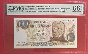 Argentina 1000 Pesos 1976-83 PICK# 304d PMG: 66 EPQ GEM UNC. (#2748) - Picture 1 of 2