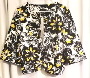 Josephine Woman's Black yellow Gray & White Floral open jacket Size 16 - Picture 1 of 4