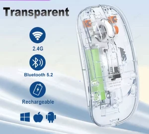 Wireless 2.4GHz Optical Transparent Mouse - USB Rechargeable PC Laptop RGB Brand - Photo 1/1