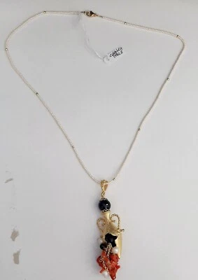 Collana girocollo artigianale Perle Corallo rosso onice nera - Immagine 1 di 4