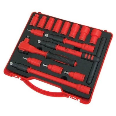16Pcs 3/8" inch VDE 1000V Insulated Socket Ratchet Bit Tool Set Electricians770 - Image 1 of 3