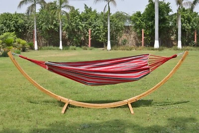 Outdoor Garden Traditional hammock with wooden hammock stand, 120kg L, Poppy Red - Image 1 of 4