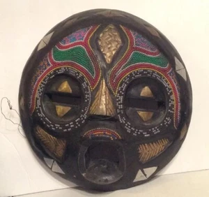 African Art: Handcrafted Wood Metal Mask Cameroon Tikar - Picture 1 of 5