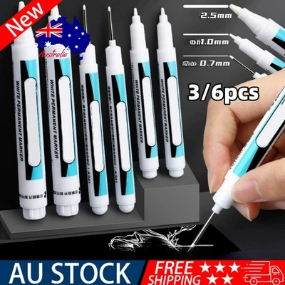 3/6pcs White Paint Pens Set Permanent Marker Pen For Car Rubber Tyre Waterproof - image 1 of 4