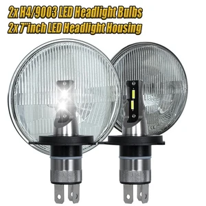 7 Inch led GLASS Headlight Round, ORIGINAL CLASSIC LOOK Conversion Chrome pair - Picture 1 of 16