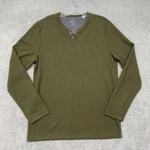 Con.Struct Shirt Mens Small Green Henley V Neck Long Sleeve Cotton Minimal - Picture 1 of 6