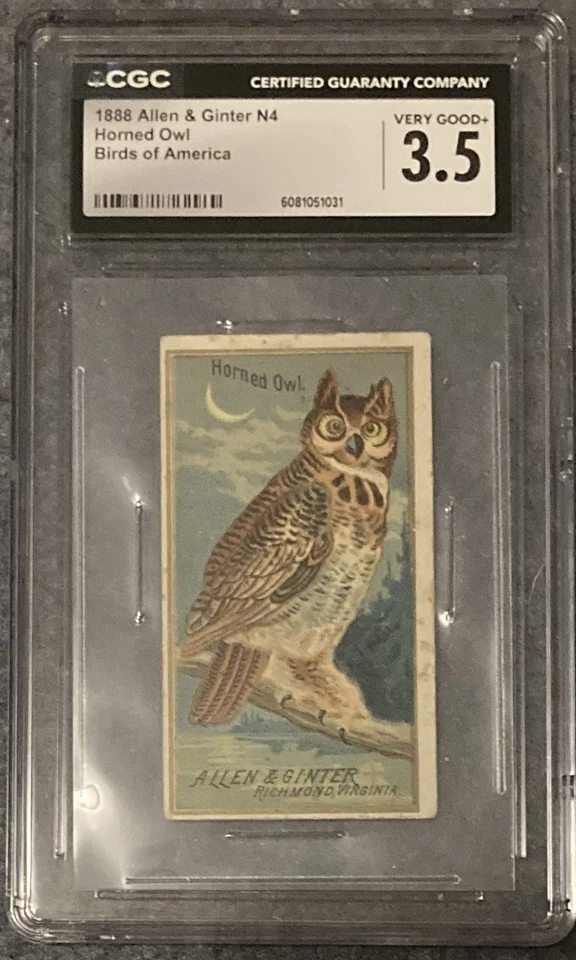 Allen & Ginter N4 Birds Of America 1888 BÚHO CUERNO 🦉 CGC muy bueno + 3,5 Foto 1 de 4