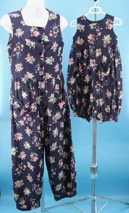 Vtg Womens 80s 90s 2 Pc Navy Floral Laura Ashley Mother & Child Cotton Jumpsuits - Picture 1 of 24