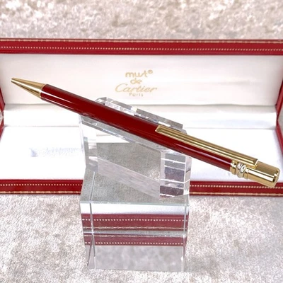 Bolígrafo Cartier Vintage Trinity Burdeos Laca Acabado Oro 18k con Estuche Foto 1 de 4