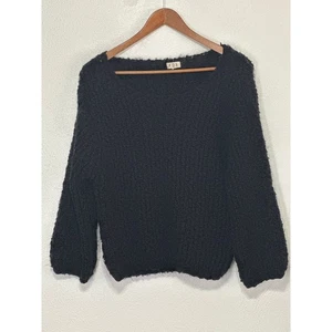 POL Open Knit Ultra Soft Grobstrick Fuzzy Pullover L Schwarz Fellig Kuschelig  - Bild 1 von 13