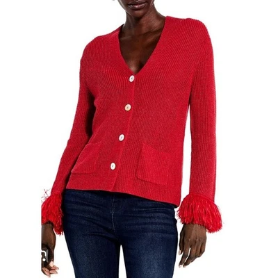NUEVO $158 NIC+ZOE 3X Rojo Pluma Puño Botón Frontal Tejido Cárdigan Suéter Plus Foto 1 de 4