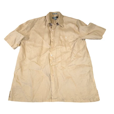 Poeta Moda Washable Linen Button Up Shirt Men Size L Brown/Tan Camp Shirt - Image 1 of 4