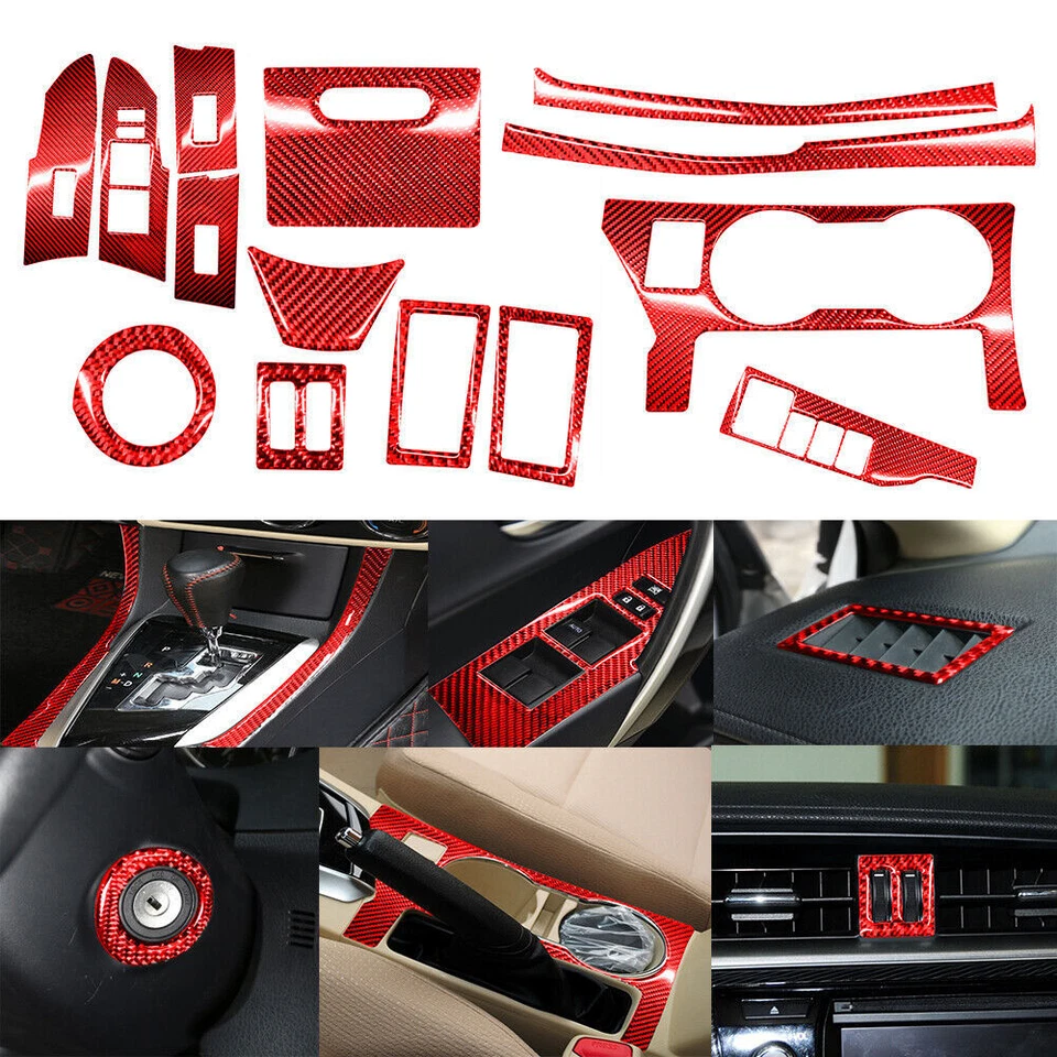 Juego completo de cubierta interior de fibra de carbono roja 14 piezas para Toyota Corolla 2014-2018 Foto 1 de 4