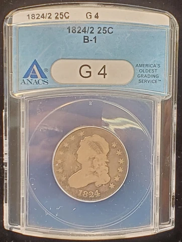 1824 /2 Bust Quarter B-1 ANACS G4 KEY DATE Cover
