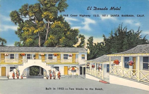 Santa Barbara, Kalifornien EL DORADO MOTEL Roadside 1952 Leinen Vintage Postkarte - Bild 1 von 2