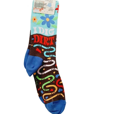 Calcetín Azul Q Crew Mujeres Niño I Dig Gusano Suciedad Jardinería Planta Flor Suelo Nuevo con Etiquetas NUEVO Foto 1 de 4