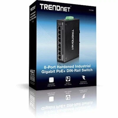 TRENDnet TI-PG80 8-port hardened industrial gigabit PoE+ DIN-Rail switch - Image 1 of 2
