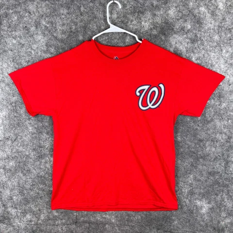 Washington Nationals Shirt Mens Large Red 31 Scherzer Majestic MLB Baseball Cover