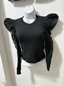 NWOT Zara Black blouse with puffed sleeves diamond Sequin for women, size M#26 - Picture 1 of 13