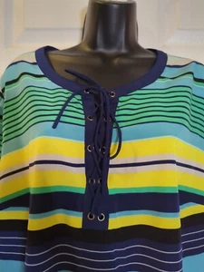 Blusa Top Lane Bryant 18/20 Azul Verde Amarillo Manga Larga Corbata - Imagen 1 de 6