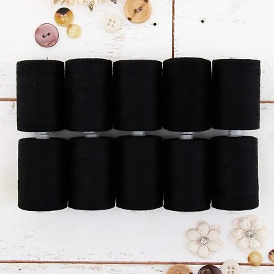 100% Cotton Thread Set | 10 Black Spools | 1000M (1100 Yards) Quilting Sewing - Image 1 of 4