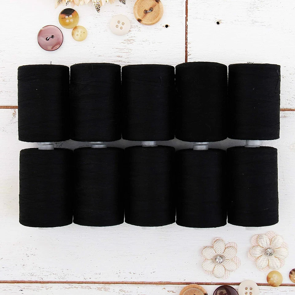 100% Cotton Thread Set | 10 Black Spools | 1000M (1100 Yards) Quilting Sewing - Image 1 of 4