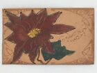 Vintage Leather Postcard Patch Novelty Hand Painted Western 3D Poinsettia 1900s