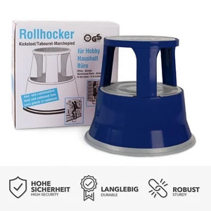 Tritthocker aus Stahl, Blau - Rollhocker Elefantenfuß Rolltritt 150 kg belastbar - Zdjęcie 1 z 6