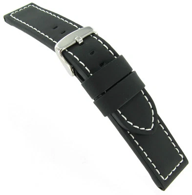 18mm Milano Black White Stitched Silicone Over Leather Mens Watch Band 17400 - Image 1 of 3