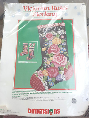 VTG (1989) New Dimensions Needlepoint Stocking VICTORIAN ROSES #9065 Sealed • 44.54€