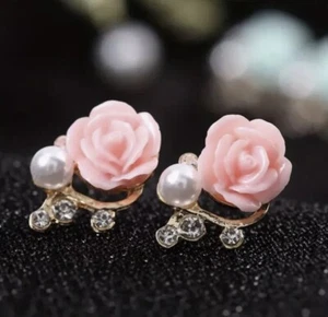 Anthropologie Flower Earrings Rose Butterfly Stud Gold Crystal CZ Pearl Acrylic - Picture 1 of 5
