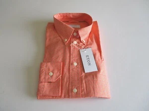 Eton Gingham Slim Fit Button-Down Men’s Dress Shirt Orange 41|16 $265.00 NWT - Picture 1 of 5