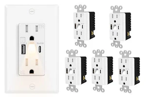 Luz nocturna de alta velocidad 6PK 15A, toma de corriente de aire acondicionado USB 4,8A, resistente a manipulaciones - Imagen 1 de 22