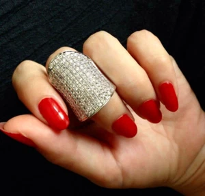 18k White Gold Filled Large Index Ring made w/ Swarovski Crystal Stone Gorgeous - Picture 1 of 12