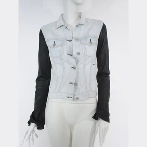 STUNNING WOMENS RAG & BONE THE JEAN JACKET BLEACH DENIM & LAMB LEATHER SLEEVES S - Picture 1 of 12
