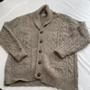 L.L. Bean VTG Taupe Brown Wool Fisherman Cableknit Sweater Cardigan Size XL - Picture 1 of 9