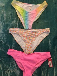 Xhilaration Bikini Bottoms Only Lot of 3 XL Cheeky floral hot pink rainbow - Picture 1 of 5