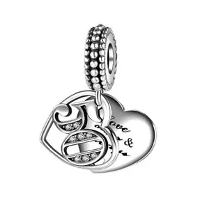 Genuine Sterling Silver 925 50 50th Fifty Birthday Love Heart Forever Charm - Picture 1 of 1