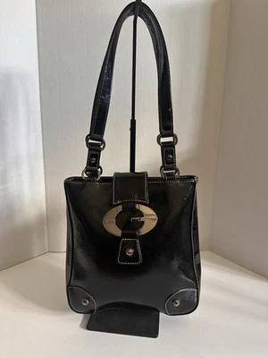 Guess Vintage Y2K Black Faux Patent Leather Tote Shoulder Hand Bag Purse EUC - Image 1 of 4