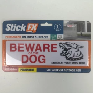 Beware Of The Dog Permanent Adhesive Outdoor Sign 200 X 60mm Stick FX No Tools - Bild 1 von 9